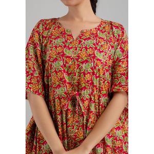 Free Size Red Floral Print Pure Cotton <b>Kaftan</b> Maxi Ethnic Dress Elegant <b>Summer</b> Beach ODM/OEM Service-SHKUP1243 - Product Image 5
