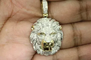 Pendentif et breloque tête de lion en argent 925 avec moissanite ronde de 2,3 carats, cadeau islamique parfait pour femme, plaqué or 14 carats - Product Image 5