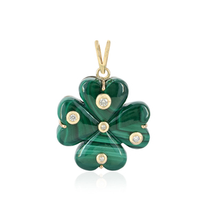 Ensemble de lunette diamant naturel 14k or Malachite pierres précieuses forme de coeur Designer pendentif bijoux dos en argent 925 - Product Image 3