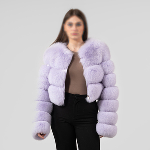 Veste Courte en Fourrure de Renard Respirante de Qualité Supérieure, Bleu Lavande, Taille XS, Manteau d'Hiver Doublé Soie, Style Hip Hop Tissé – Grande Vente - Product Image 4