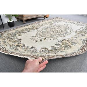 Alfombra turca Vintage marrón Beige clásica de 5,7x8,8 pies, respaldo de látex de lana hecho a mano, patrón de retazos, Tabriz rectangular para cabecera - Product Image 4