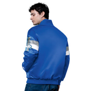เสื้อแจ็คเก็ตวาร์ซิตี้แบบติดกระดุมเต็มตัว รุ่น Custom Team Letterman สีน้ำเงิน Detroit Lions Scout สำหรับผู้ชาย สไตล์เสื้อเบสบอลวิทยาลัย - Product Image 5