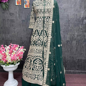 ชุด lehenga ดีไซเนอร์หรูพร้อมงานปักหนาสำหรับงานเลี้ยงงานแต่งงานและงานเฉลิมฉลองโกติ - Product Image 1