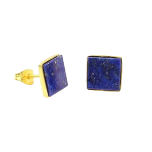 Boucles d'oreilles fines en argent sterling plaqué or avec pierre précieuse naturelle lapis-lazuli de 10 mm de haute qualité, pour un usage quotidien, minimalistes, délicates, cadeau - Product Image 1