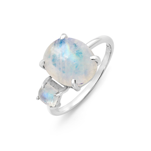 แหวนพลอย3.5เหลี่ยมเพชรพลอยสีเงินแท้925ทึบทรงวงรีทำจากหินมูนสโตนธรรมชาติสำหรับผู้หญิง - Product Image 6