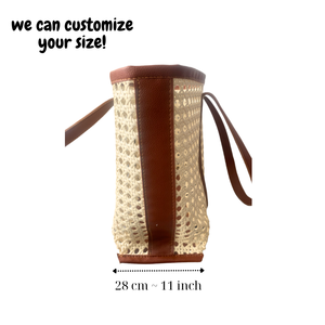 Wholesale Rattan Webbing <b>Bag</b> Rattan Leather <b>Bag</b> Summer Beach <b>Bag</b> Natural Woven Basket With Leather Best Quality Made in Vietnam - Product Image 3