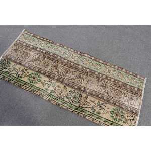 Tapis turc vintage, tapis de 2,1 x 4,9 pieds, tapis floral vert et marron - Product Image 3