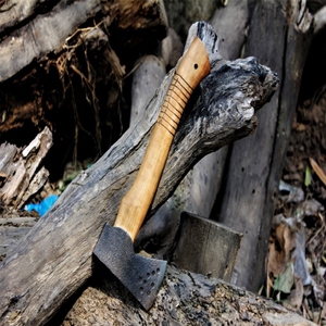 Custom Industrial-Grade <b>Axe</b> with High Carbon Steel Blade Hand Forged Embossed Head and Carved <b>Wooden</b> Handle - Product Image 6
