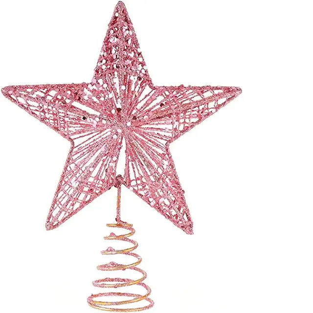 Árvore de natal rosa decorativa, enfeite de decoração de metal com estrelas, árvore de natal, rosa, enfeite de pendurar
