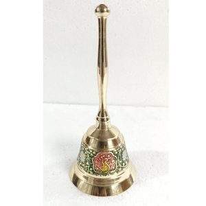 Brass Engraved <b>Hand</b> Bell Green Color <b>Hand</b> Engraved Latest Design Customize Modern Brass <b>Hand</b> Bell New Design Indian Supplier - Product Image 1