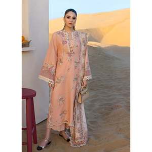 Conjunto de 3 piezas de chifón color carmesí con bordado Chikanakari, elegante, transpirable, sin coser, que incluye camisa, dupatta y pantalones - BIC-4705 - Product Image 1