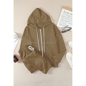 Unisex Casual Winter Two-Piece Jogger Women's Long Sleeve Solid <b>Pattern</b> Sweatsuit OEM Patches Decoration Wholesale Tracksuit - Product Image 6