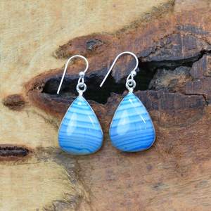 Pendientes de Plata de Ley 925 con Ágata Azul de Botswana en Forma de Pera, Joyería Hecha a Mano, Regalo de Moda para Mujer - Product Image 2