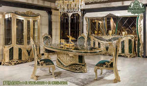 Decoración turca para el hogar, muebles de comedor, estilo persa, muebles de comedor tallados pesados, conjunto de muebles de comedor curvos clásicos - Product Image 4