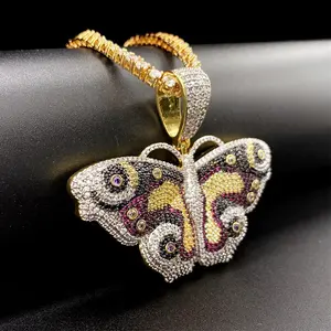 Luxury colourful butterfly <b>pendant</b> iced out cz bling <b>necklace</b> <b>gold</b> silver plated jewellery for <b>men</b> women - Product Image 2