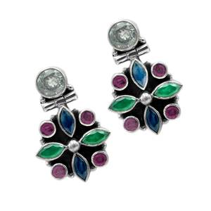 ต่างหูพลอยธรรมชาติหลากสีลายดอกไม้กระดุม925เงินสเตอร์ลิงพร้อมต่างหูหยดน้ำสีโรสโกลด์ E0612-GS เครื่องประดับโมเดล - Product Image 2