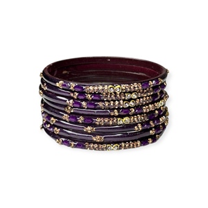Ensemble de bracelets de mariage tendance plaqués or violet viral, design géométrique, imitation perle, prix de gros pour femmes - Product Image 3