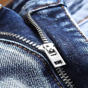 กางเกงยีนส์ผ้าฝ้าย100% ของผู้ชายกางเกงขาสั้นสำหรับใส่สบายเอวปานกลางใส่สบายเป็นมิตรกับสิ่งแวดล้อมสีฟ้า - Product Image 6