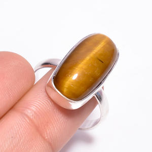 925 Sterling Silver Fine Jewelry Ring Natural Tiger Eye Gemstone Haute Qualité Style Classique Cadeau De Mariage pour La Fête En Gros - Product Image 3