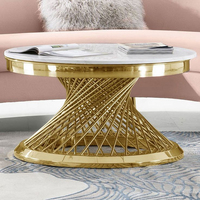Table basse ronde moderne en acier inoxydable avec plateau en marbre, mobile et durable, pour salon, hôtel, appartement