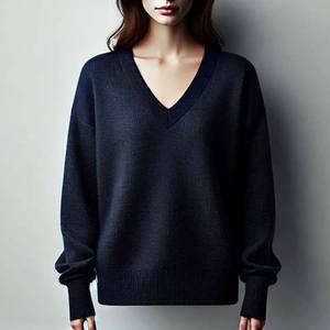 Autumn Winter <b>Womens</b> Sweater Fashion Long Sleeve, <b>Warm</b> Casual V-Neck, 100% Cotton, Breathable, Anti-Wrinkle with Front Logo - Product Image 5
