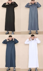 Thobe musulman en soie luxueuse fait à la main pour adultes, style marocain, broderie anti-rides, robe à manches longues, vêtements de prière - Product Image 2