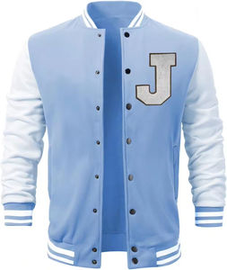 Veste universitaire pour homme de haute qualité, personnalisée, fine, avec col montant, manches en cuir, patchs brodés, tissu respirant - Product Image 1