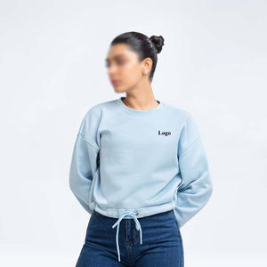 Jersey de algodón de alta calidad con estampado de logotipo personalizado para mujer, sudaderas deportivas para correr, correr, recortadas transpirables para mujer en blanco, 360g - Product Image 6