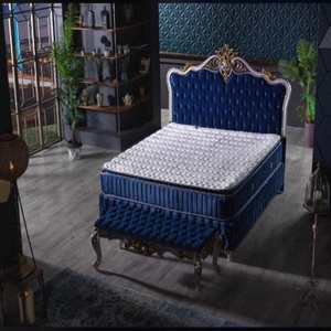 Dark grey velvet fabric Italian design upholstered ottoman <b>bed</b> fabric queen <b>bed</b> frame with tufted headboard and bedfoot for sale - Product Image 2