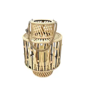 ใหม่ล่าสุดของเวียดนามโคมไฟโบราณที่วางเทียนไม้ไผ่หวายพร้อมโคมไฟเซรามิกที่คลุมของตกแต่งบ้านและงานแต่งงานที่หรูหรา - Product Image 3