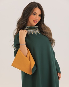 Vente en Gros de Luxe Personnalisé Élégant Satin Abaya pour Adultes Petite Robe Musulmane pour Femmes Manches à Volants Turquie Vêtements Islamiques Dubaï - Product Image 2