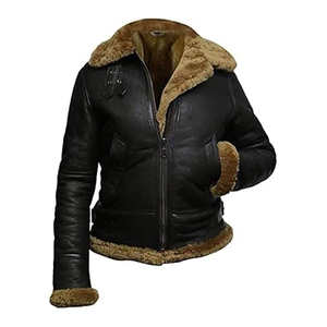 Veste pour homme en peau de mouton, veste bomber en peau de mouton véritable, veste en cuir de mouton brun véritable, capuche amovible, chaude pour l'hiver - Product Image 2