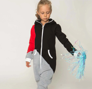Cremallera completa para niños de alta calidad con dos bolsillos Bloque de colores Fleece suave y cálido Ideal para ropa de invierno y comodidad para dormir - Product Image 1
