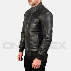 Super qualité faisant une veste en cuir pour hommes avec fermeture éclair noire en cuir de vachette véritable Moto élégante veste d'hiver de haute qualité - Product Image 4