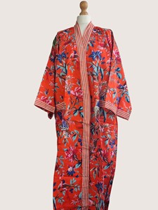 Bata Larga Estampada Floral para Mujer, Manga Larga, Cuello en V, 100% Poliéster, Suave, Informal, para Primavera, con Cierre de Cordón - Product Image 3