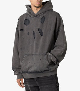 Custom Heavyweight Washed Men Fleece Cotton Sudadera con capucha desgastada Acid Wash Pullover Sudadera con capucha de invierno - Product Image 3