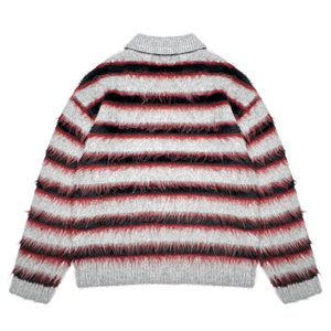 Pull en mohair à logo personnalisé OEM, tricot rayé, pull en maille moelleux d'automne, manches longues, laine standard, chaud, pour homme - Product Image 2