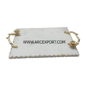 Nueva bandeja de servicio de mármol blanco con asa elegante, superventas, decoración de cuentas de lujo, utensilios de cocina, bandeja de comida para proveedor mayorista - Product Image 4