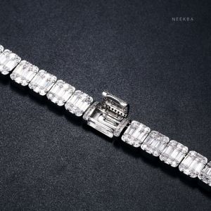 Cadena de tenis de moissanita con corte Baguette de 8mm de plata 925-Collar de tenis de moissanita helado para hombre, collar de diamantes de hip hop pesado - Product Image 5