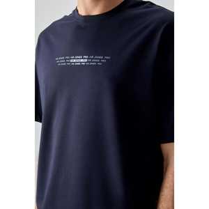 T-shirt pour homme en coton 100% bleu marine, épais, doux, texturé, coupe ample avec motif imprimé - 88374 - Product Image 4