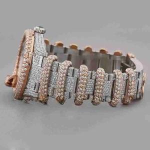 Reloj de Hombre Personalizado con Moissanita Creada en Laboratorio, Corte Brillante, Claridad VVS, Estilo Hip Hop, Correa de Acero Inoxidable, Cristal, Analógico, Mecánico - Product Image 3