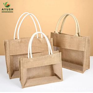Sac de courses en jute pliable, fabriqué en jute et coton 100% naturels, sacs de magasin personnalisés pour les marchés et les centres commerciaux - Product Image 1