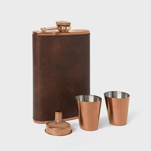 Ensemble cadeau de flacon à whisky en cuir et métal de haute qualité - Écologique, compatible lave-vaisselle, design personnalisé pour le camping, prix de gros - Product Image 6
