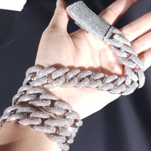 Cadena Cubana de Miami con Diamantes de Imitación Moissanite VVS de 20 mm, Chapada en Plata 925, Collar Brillante para Raperos a Precio de Mayoreo - Product Image 1
