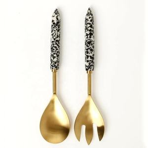 Royal Design Combinación de madera y resina Forma redonda Plateado Juego de servir ensalada para Decoración de mesa Cubiertos - Product Image 4