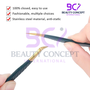 แหนบต่อขนตาสีดำสีทองพร้อมพิมพ์โลโก้อุปกรณ์ดูแลความงามแหนบต่อขนตา - Product Image 3