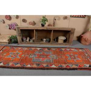 Vintage Turkish Herki <b>Runner</b> <b>Rug</b> 3x9.7 ft, Orange Solid <b>Rug</b> Wool - Product Image 4