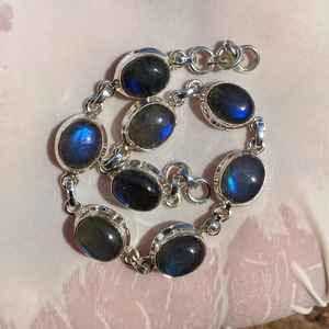 Blue Flash Labradorite <b>Bracelet</b> 925 Sterling Silver <b>Adjustable</b> Gemstone Handmade Unique Fashion Jewelry Gift For Women <b>Men</b> - Product Image 1