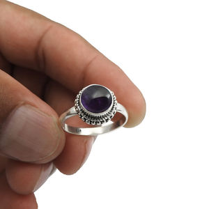 Piedra preciosa de amatista púrpura Natural, anillo de forma redonda de Plata de Ley 925, joyería hecha a mano Bohemia, precio al por mayor, proveedores a granel - Product Image 4