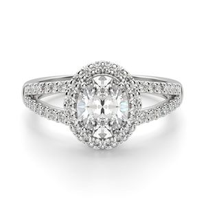 <b>Oval</b> Cut Split Shank Halo <b>Moissanite</b> <b>Engagement</b> <b>Ring</b> - Product Image 6